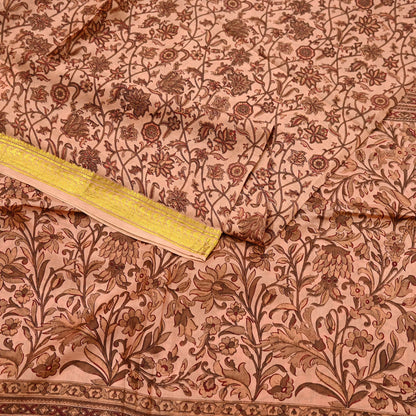 Indian Vintage Peach Saree 100% Pure Silk Printed Sari Craft Fabric Soft 6yd Sewing Dress Making  Soft Floral Crafting Quilting Upcycle Zari