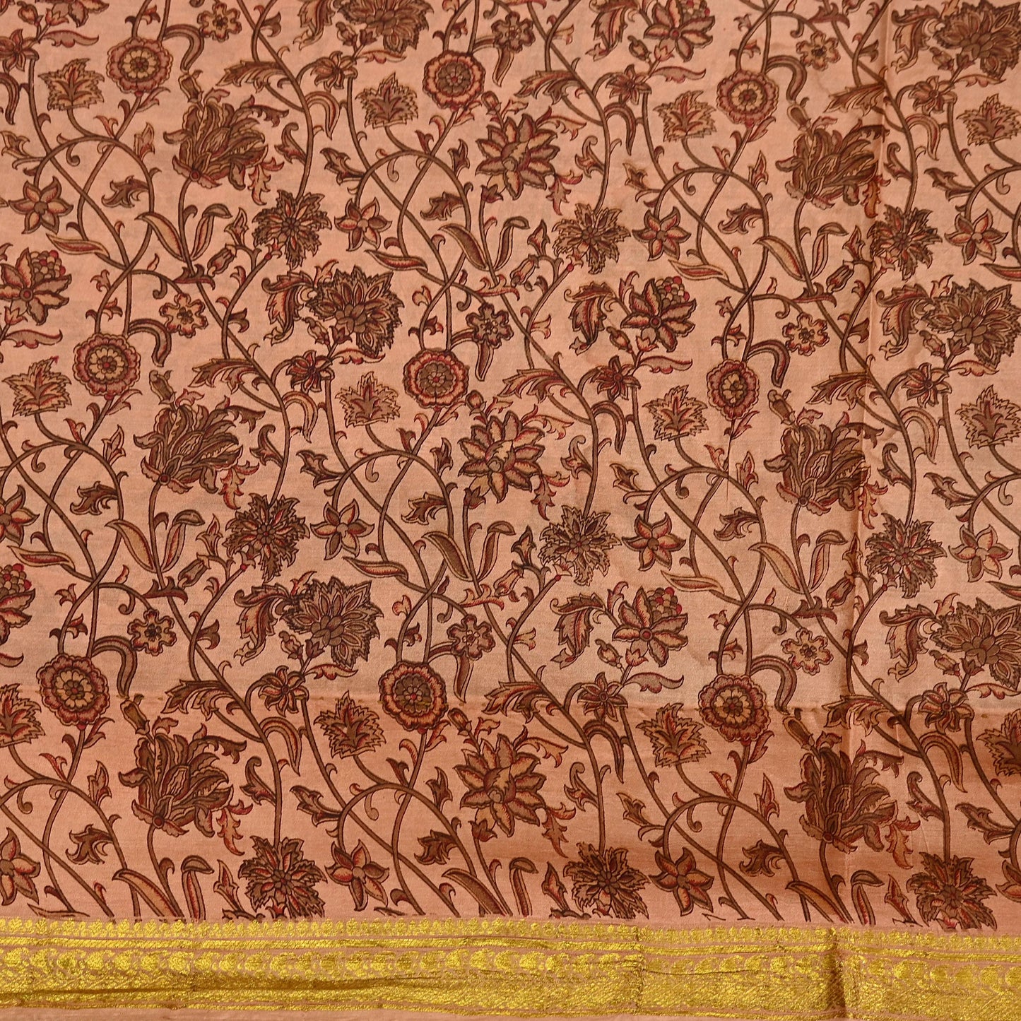 Indian Vintage Peach Saree 100% Pure Silk Printed Sari Craft Fabric Soft 6yd Sewing Dress Making  Soft Floral Crafting Quilting Upcycle Zari