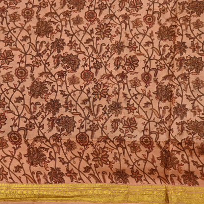 Indian Vintage Peach Saree 100% Pure Silk Printed Sari Craft Fabric Soft 6yd Sewing Dress Making  Soft Floral Crafting Quilting Upcycle Zari
