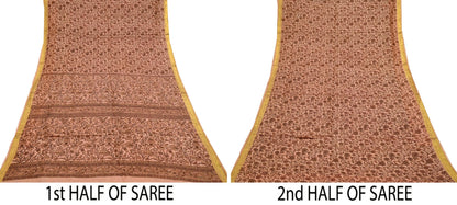 Indian Vintage Peach Saree 100% Pure Silk Printed Sari Craft Fabric Soft 6yd Sewing Dress Making  Soft Floral Crafting Quilting Upcycle Zari