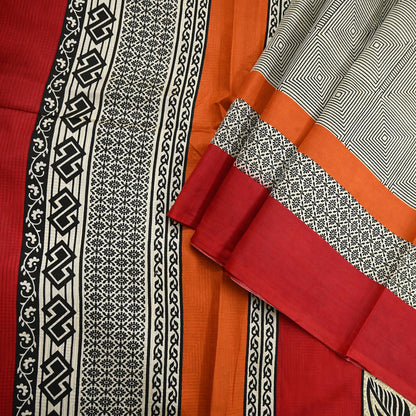 Indian Vintage Sari Ivory & Black Printed Pure Silk Sarees 5yd Sewing Craft Fabric DressMaking Soft Wrap Upcycle Quilting Crafting Used