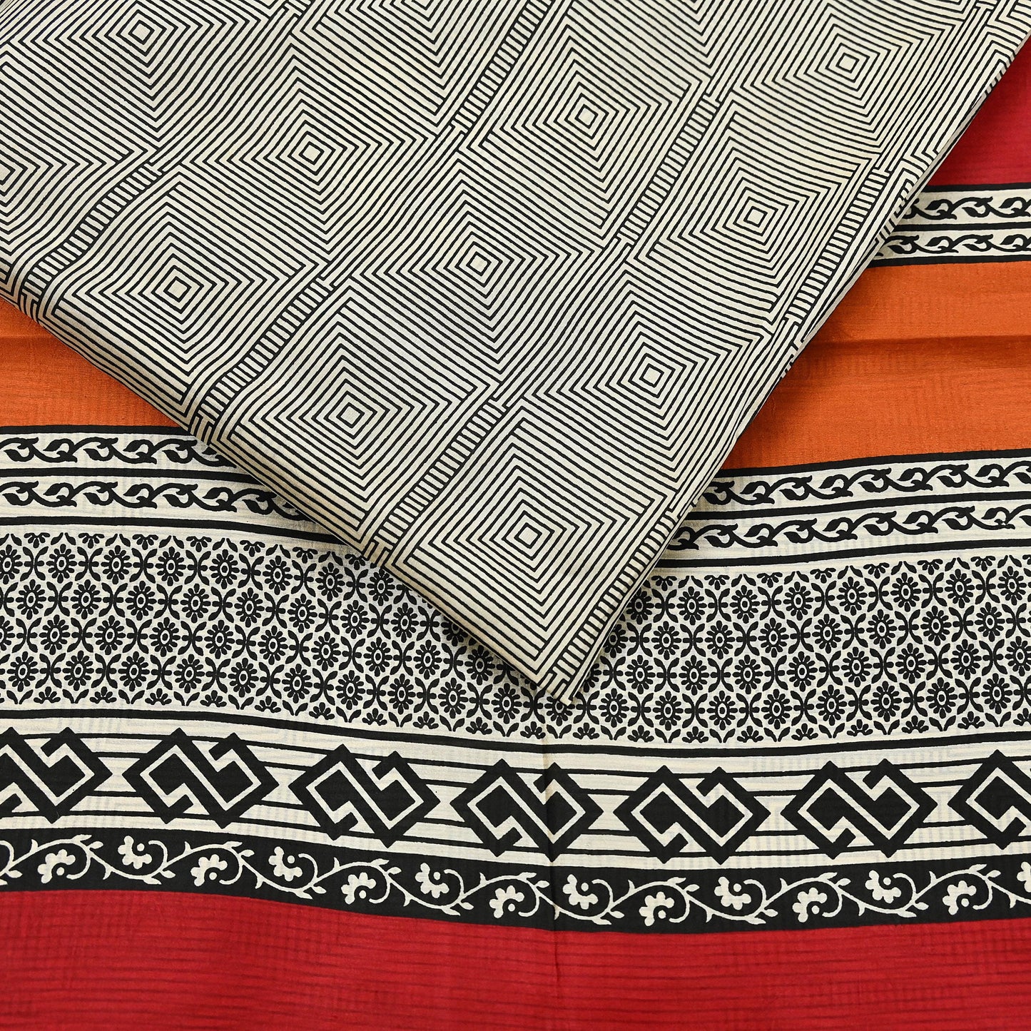 Indian Vintage Sari Ivory & Black Printed Pure Silk Sarees 5yd Sewing Craft Fabric DressMaking Soft Wrap Upcycle Quilting Crafting Used