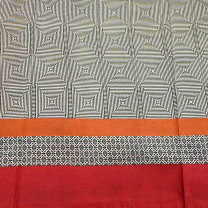 Indian Vintage Sari Ivory & Black Printed Pure Silk Sarees 5yd Sewing Craft Fabric DressMaking Soft Wrap Upcycle Quilting Crafting Used