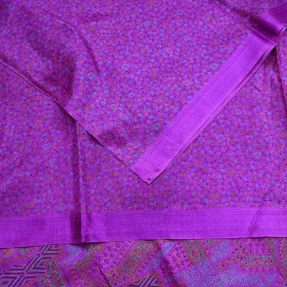 Indian Vintage Purple Pure Silk Printed Saree 6 Yards Soft Floral Fabric for Dressmaking, Quilting, Crafting, Sewing & Upcycling