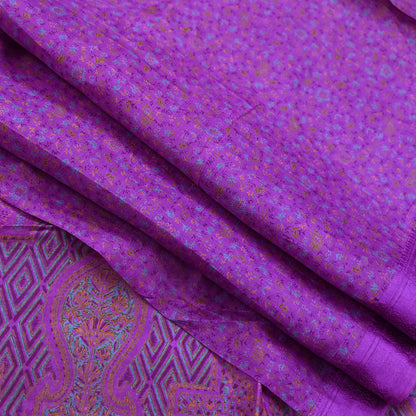 Indian Vintage Purple Pure Silk Printed Saree 6 Yards Soft Floral Fabric for Dressmaking, Quilting, Crafting, Sewing & Upcycling
