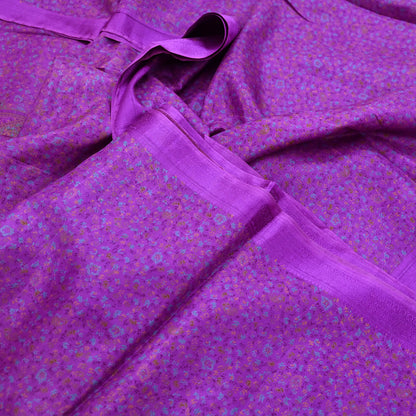 Indian Vintage Purple Pure Silk Printed Saree 6 Yards Soft Floral Fabric for Dressmaking, Quilting, Crafting, Sewing & Upcycling