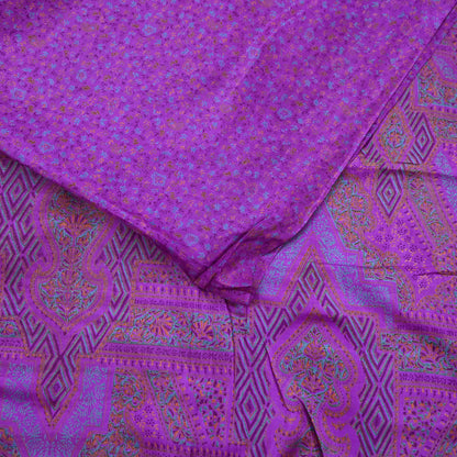 Indian Vintage Purple Pure Silk Printed Saree 6 Yards Soft Floral Fabric for Dressmaking, Quilting, Crafting, Sewing & Upcycling