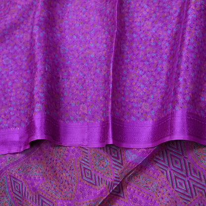 Indian Vintage Purple Pure Silk Printed Saree 6 Yards Soft Floral Fabric for Dressmaking, Quilting, Crafting, Sewing & Upcycling