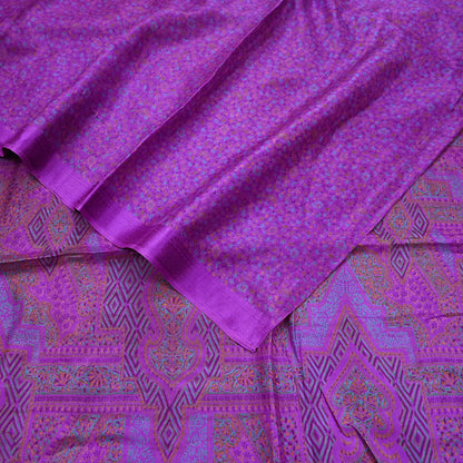 Indian Vintage Purple Pure Silk Printed Saree 6 Yards Soft Floral Fabric for Dressmaking, Quilting, Crafting, Sewing & Upcycling