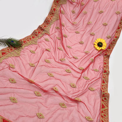 Indian Vintage Heavy Bridal Dupatta Red Net Mesh Long Stole Hand Embroidered Scarves  Patti Wedding/Party Wear