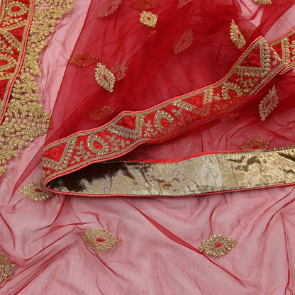 Indian Vintage Heavy Bridal Dupatta Red Net Mesh Long Stole Hand Embroidered Scarves  Patti Wedding/Party Wear