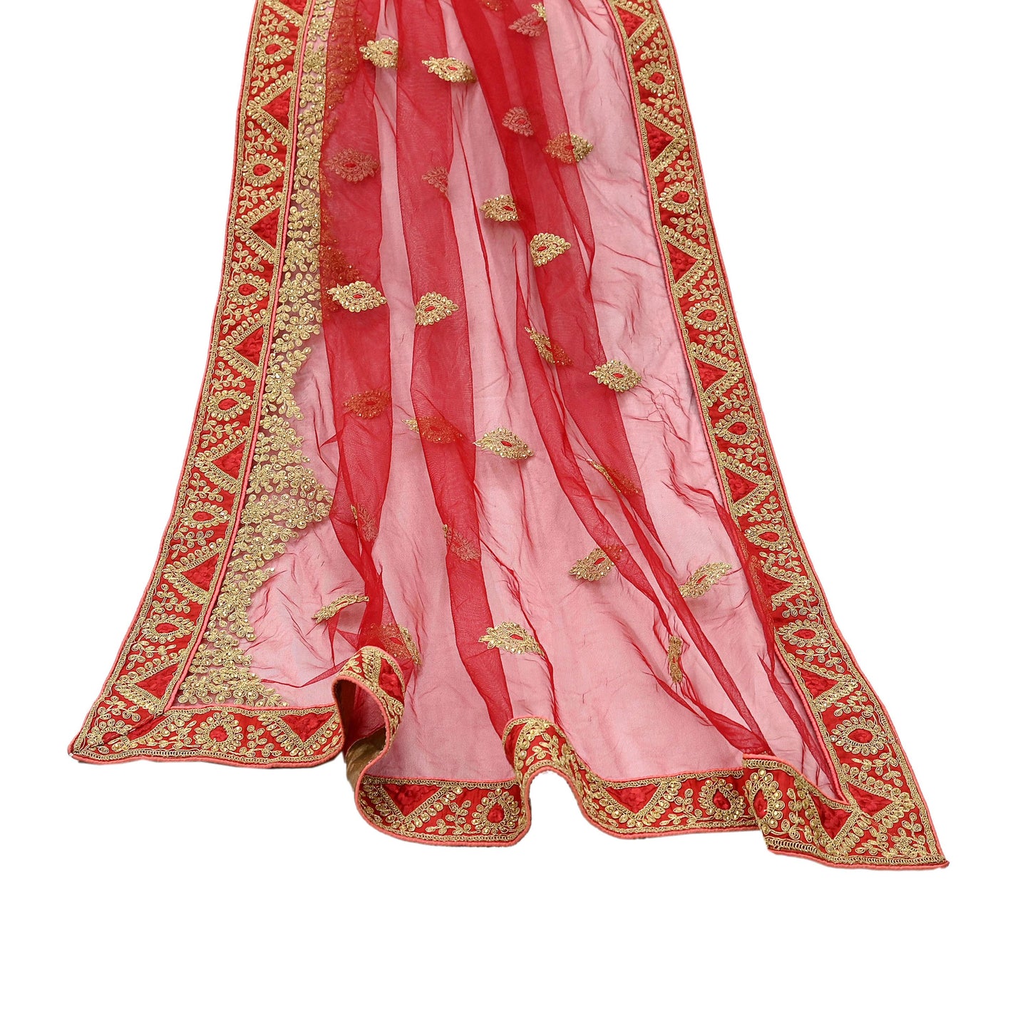 Indian Vintage Heavy Bridal Dupatta Red Net Mesh Long Stole Hand Embroidered Scarves  Patti Wedding/Party Wear