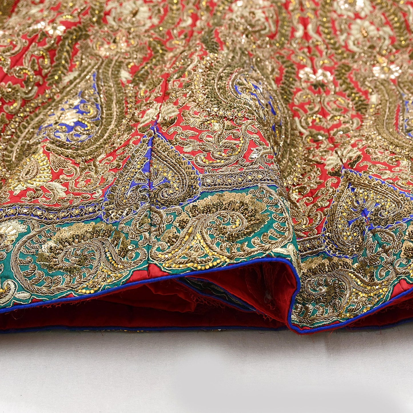 Indian Heavy Red Colored Raw Silk/Net Hand Embroidered Lehenga 2pcs Set By Designer Sabyasachi Bridal Wear