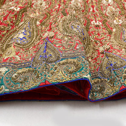 Indian Heavy Red Colored Raw Silk/Net Hand Embroidered Lehenga 2pcs Set By Designer Sabyasachi Bridal Wear