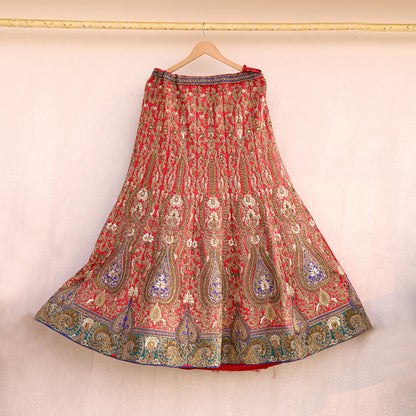 Indian Heavy Red Colored Raw Silk/Net Hand Embroidered Lehenga 2pcs Set By Designer Sabyasachi Bridal Wear