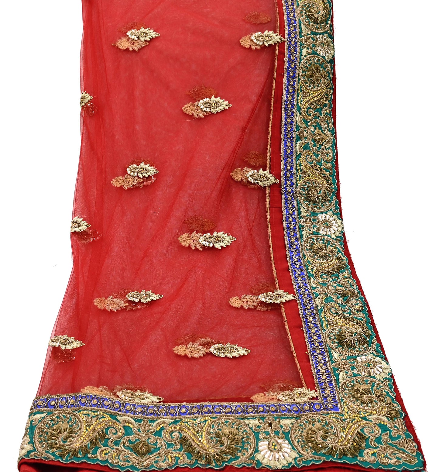 Indian Heavy Wedding Dupatta Red Net Long Stole Hand Embroidered By Designer Sabyasachi Scarves Zardozi Bridal Veil