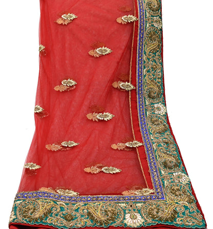 Indian Heavy Wedding Dupatta Red Net Long Stole Hand Embroidered By Designer Sabyasachi Scarves Zardozi Bridal Veil