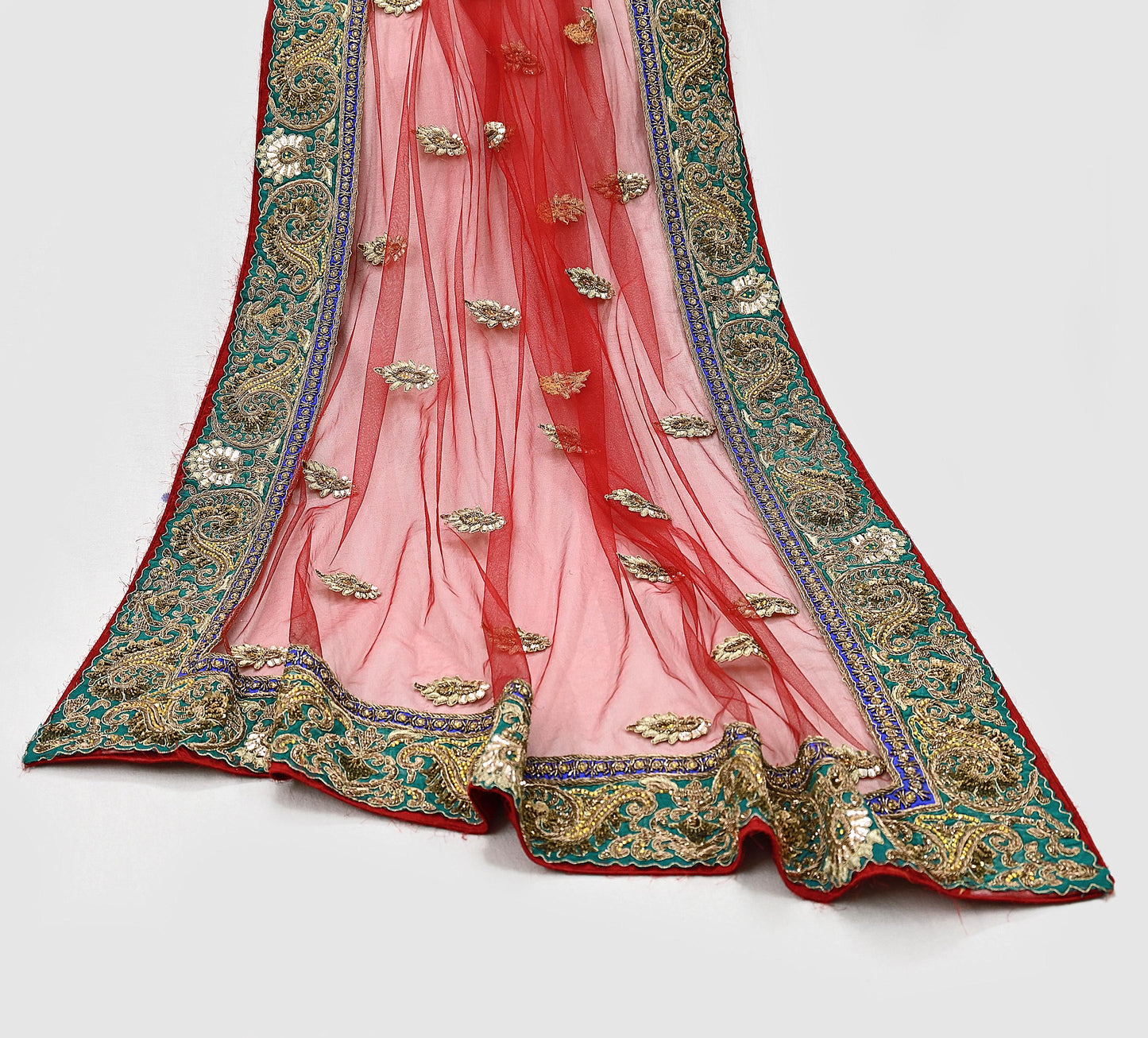 Indian Heavy Wedding Dupatta Red Net Long Stole Hand Embroidered By Designer Sabyasachi Scarves Zardozi Bridal Veil