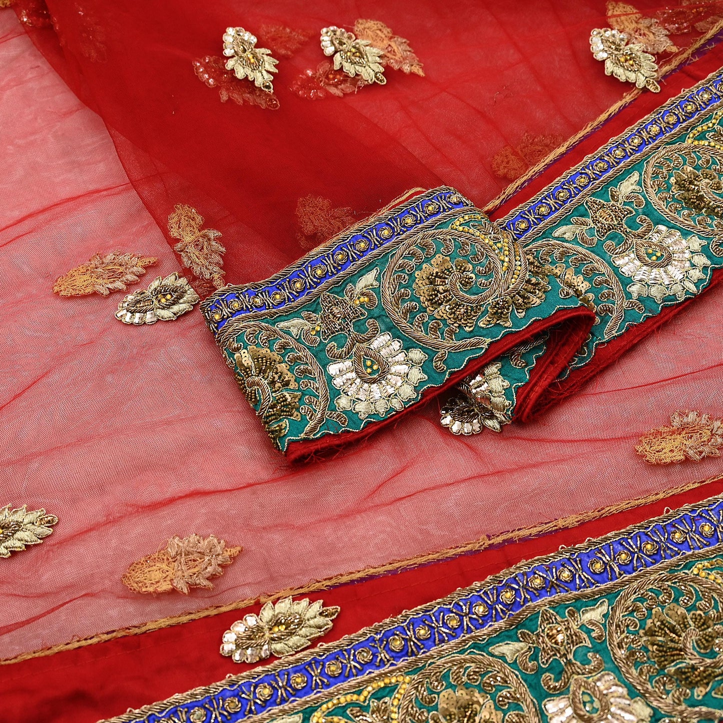 Indian Heavy Wedding Dupatta Red Net Long Stole Hand Embroidered By Designer Sabyasachi Scarves Zardozi Bridal Veil