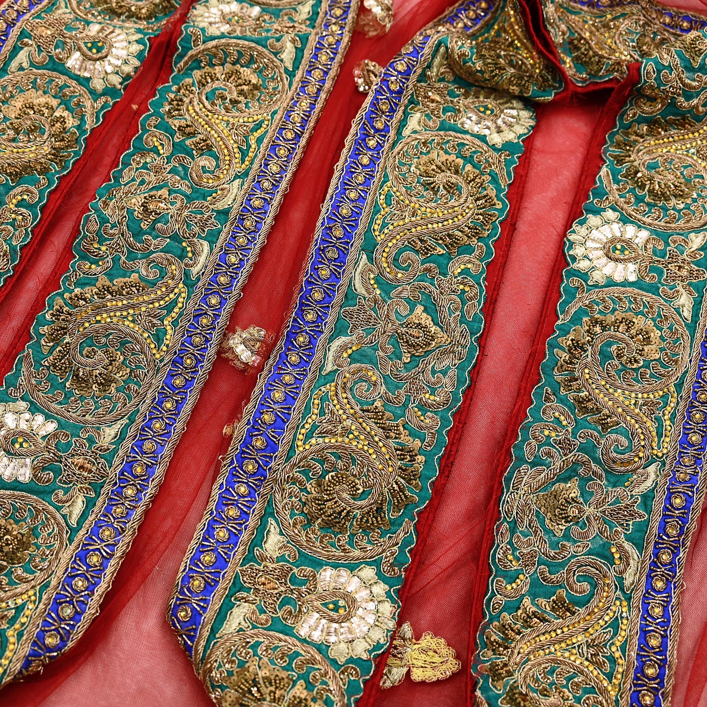 Indian Heavy Wedding Dupatta Red Net Long Stole Hand Embroidered By Designer Sabyasachi Scarves Zardozi Bridal Veil