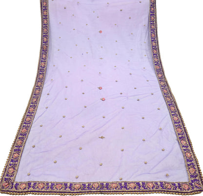 Indian Vintage Heavy Purple Dupatta Net Mesh Long Stole Hand Embroidered Scarves Golden Zardozi Dabka Zari Stole Bridal/ Wedding veil