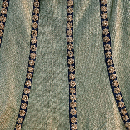 Indian Pre-owned Green Pure Tissue Silk Hand Embroidered Lehenga/Skirt Designer By Anamika Khanna Bridal Wear Zardozi/ Dabka Bollywood skirt