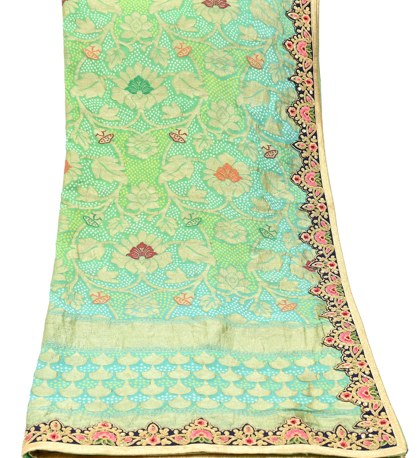 Indian Vintage Heavy Green Pure georgette silk Hand Embroidered Bandhani Dupatta Designer By Anamika Khanna Bridal Wear Veil Hijab