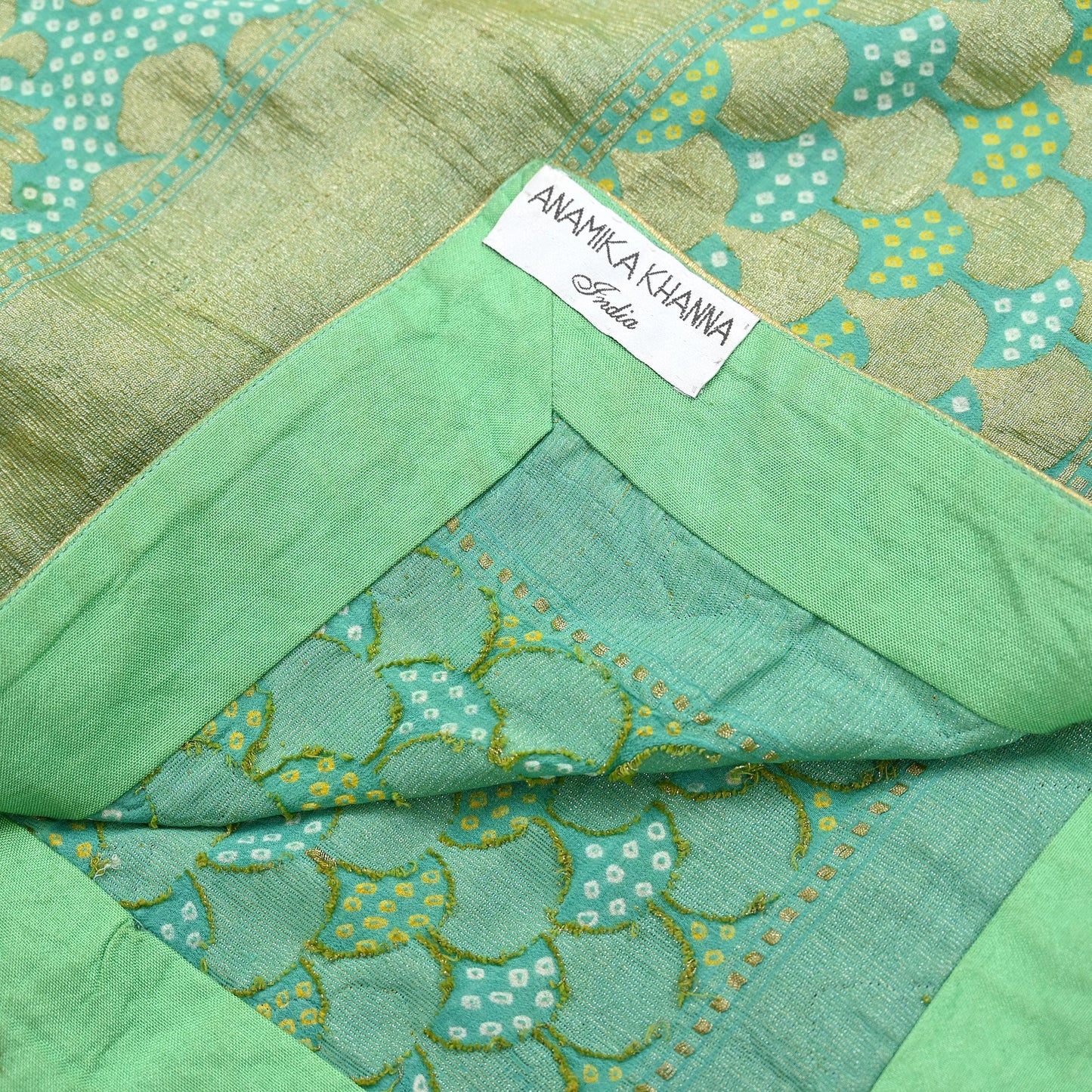 Indian Vintage Heavy Green Pure georgette silk Hand Embroidered Bandhani Dupatta Designer By Anamika Khanna Bridal Wear Veil Hijab