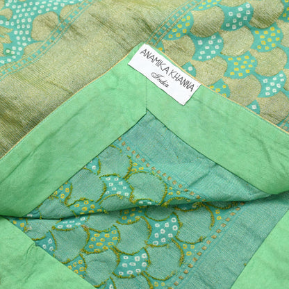 Indian Vintage Heavy Green Pure georgette silk Hand Embroidered Bandhani Dupatta Designer By Anamika Khanna Bridal Wear Veil Hijab