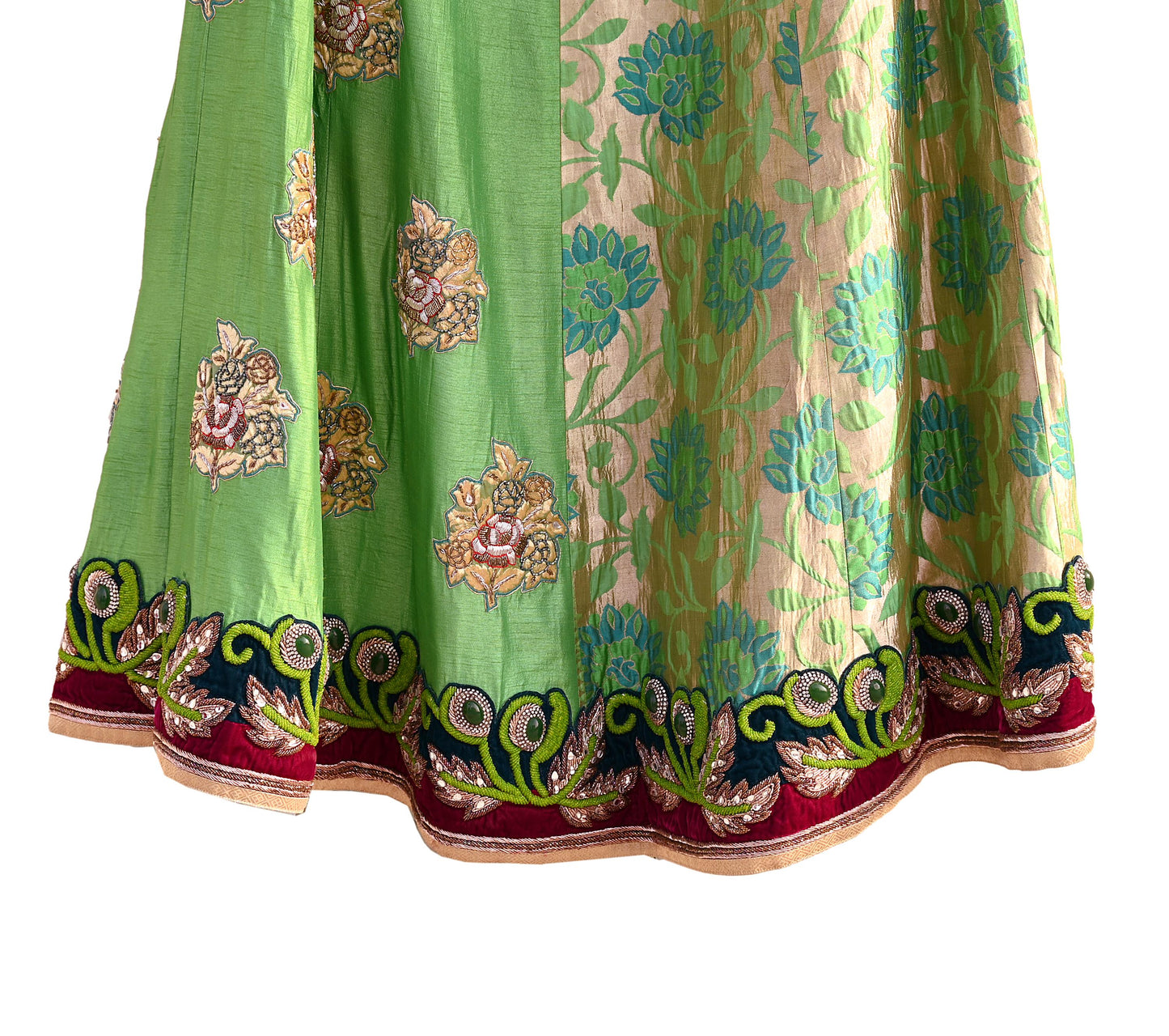 Indian Heavy Party Wear Green Pure Chanderi Silk Hand Embroidered Lehenga/Skirt Designer By Manish Malhotra Bridal Wear Zardozi/ Dabka