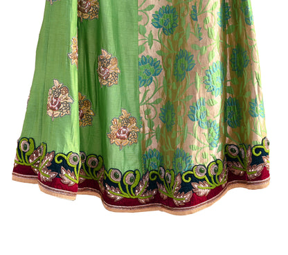 Indian Heavy Party Wear Green Pure Chanderi Silk Hand Embroidered Lehenga/Skirt Designer By Manish Malhotra Bridal Wear Zardozi/ Dabka