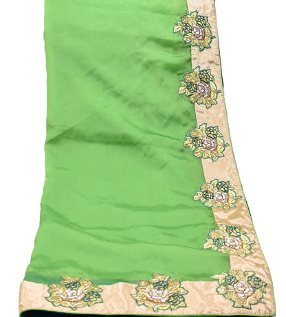 Indian Pre-owned Heavy Green Pure Organza Silk Hand Embroidered Dupatta Designer By Manish Malhotra Zardozi Bridal Veil