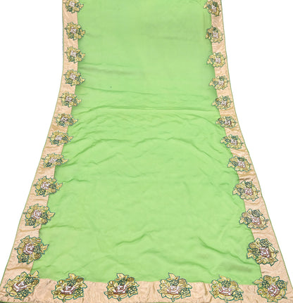 Indian Pre-owned Heavy Green Pure Organza Silk Hand Embroidered Dupatta Designer By Manish Malhotra Zardozi Bridal Veil