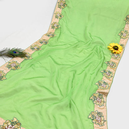 Indian Pre-owned Heavy Green Pure Organza Silk Hand Embroidered Dupatta Designer By Manish Malhotra Zardozi Bridal Veil