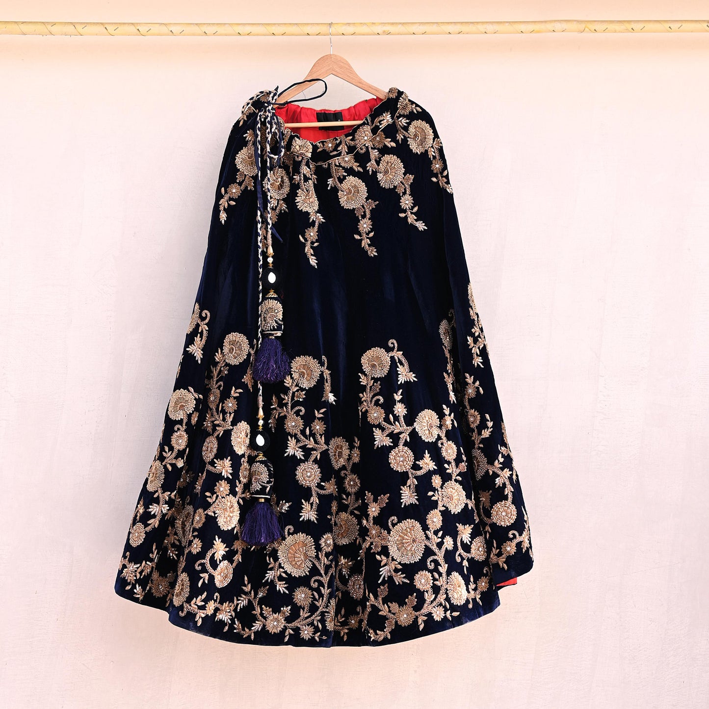 Indian Vintage Heavy Blue Velvet Hand Embroidered Lehenga Skirt By Designer Sabyasachi Bridal Wear Dabka/ Zardozi
