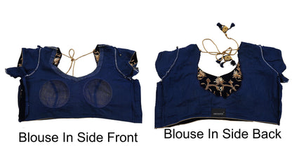 Indian Pre-owned Heavy Blue Velvet Hand Embroidered By Designer Sabyasachi Padded Blouse/Top/Crop XL Size Party wear Bollywood