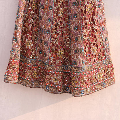 Indian Pre-Owned Heavy Wedding Red Pure Satin Silk Hand Embroidered Lehenga/Skirt Designer By Manish Malhotra Bridal Wear Zardozi/ Dabka