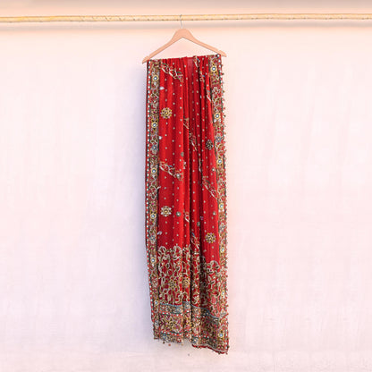 Indian Pre-owned Heavy Red Pure Georgette Silk Hand Embroidered Dupatta Designer By Manish Malhotra Bridal Wear Dabka Zardozi Veil Hijab