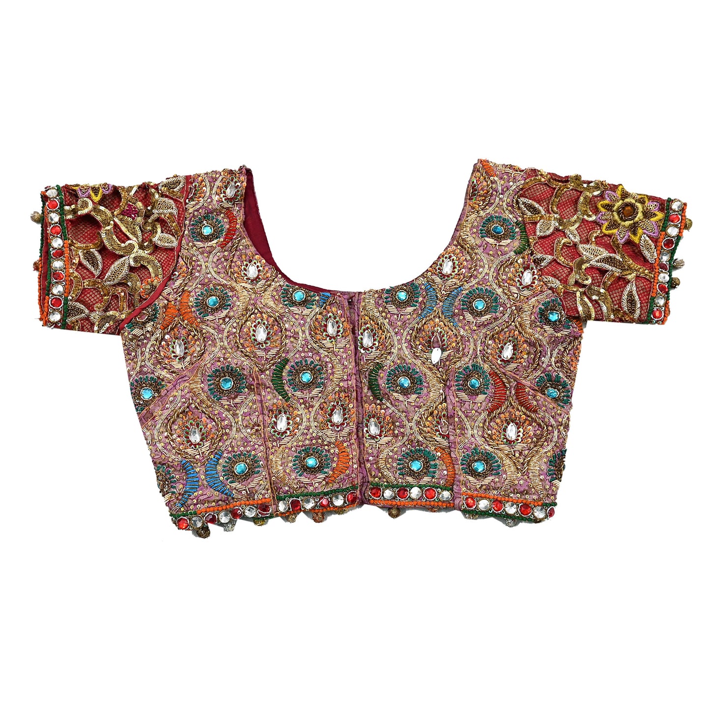 Indian Pre-owned Red Pure satin silk Hand Embroidered By Designer manish malhotra Blouse/Top/Crop M Size Party wear Bollywood