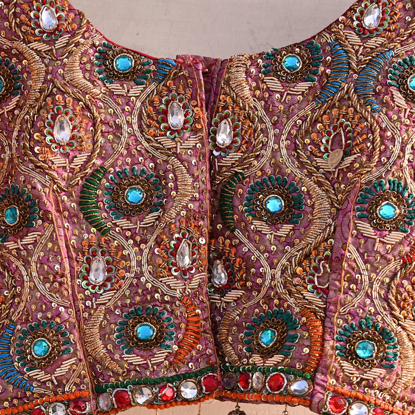 Indian Pre-owned Red Pure satin silk Hand Embroidered By Designer manish malhotra Blouse/Top/Crop M Size Party wear Bollywood