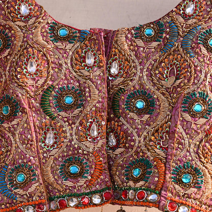 Indian Pre-owned Red Pure satin silk Hand Embroidered By Designer manish malhotra Blouse/Top/Crop M Size Party wear Bollywood