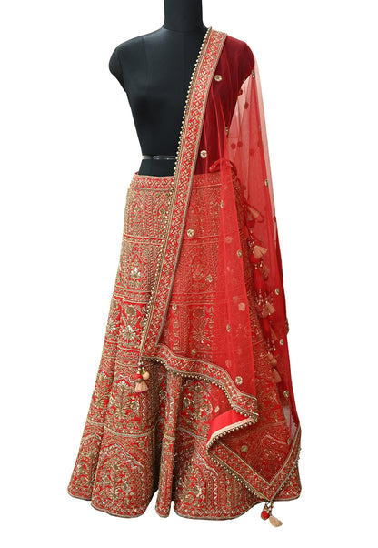 Indian Heavy Wedding Red Raw Silk/Net Hand Embroidered Lehenga 2pcs Set By Designer Sabyasachi Bridal Wear