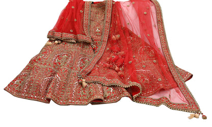 Indian Heavy Wedding Red Raw Silk/Net Hand Embroidered Lehenga 2pcs Set By Designer Sabyasachi Bridal Wear