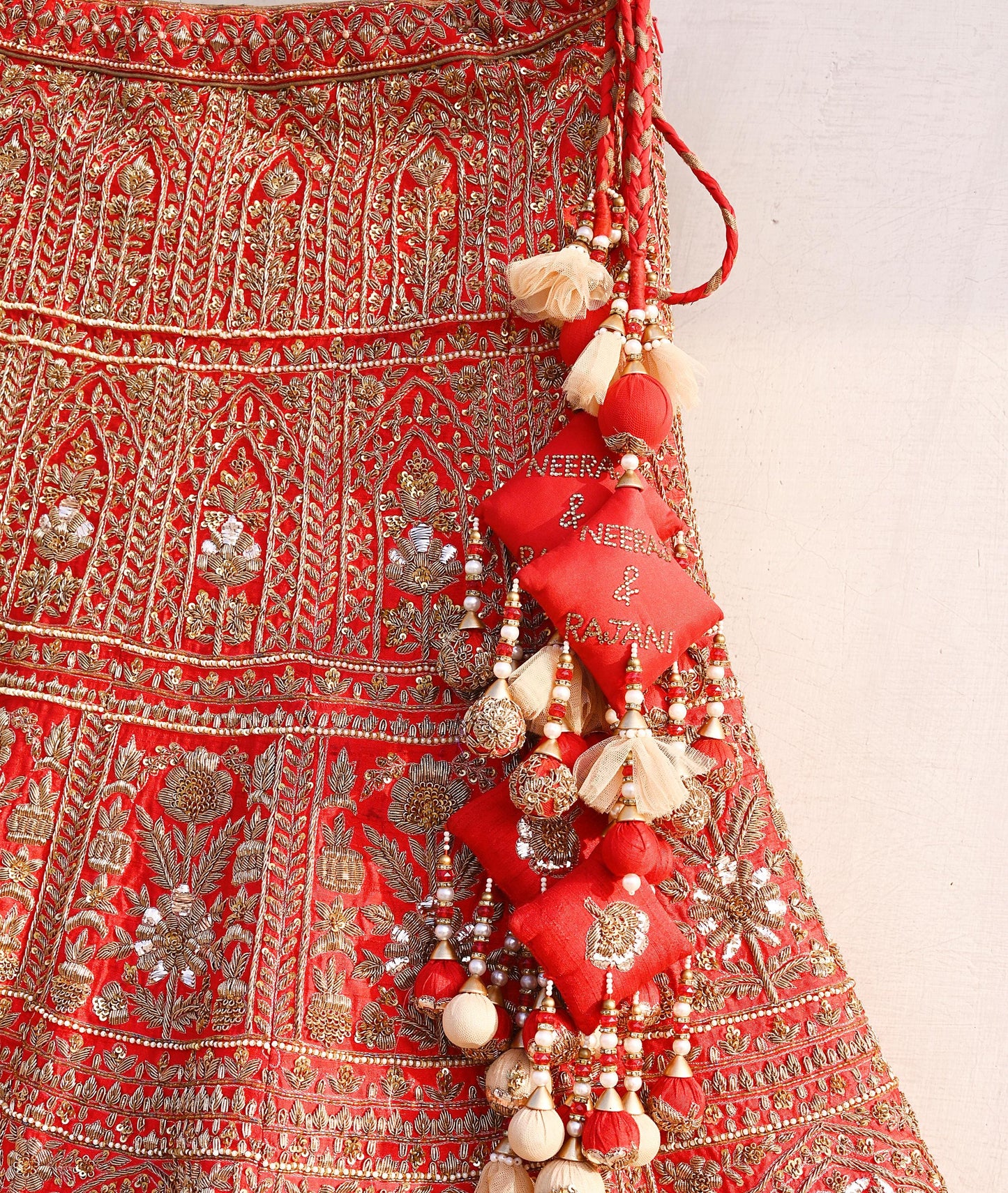 Indian Vintage Heavy Red Raw Silk Hand Embroidered semi stitched Lehenga/Skirt By Designer Sabyasachi Bridal Wear Dabka/ Zardozi