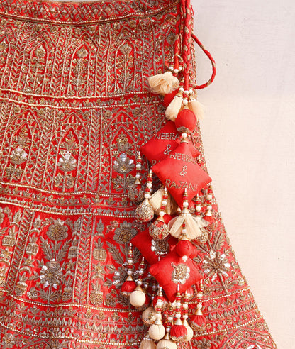 Indian Vintage Heavy Red Raw Silk Hand Embroidered semi stitched Lehenga/Skirt By Designer Sabyasachi Bridal Wear Dabka/ Zardozi