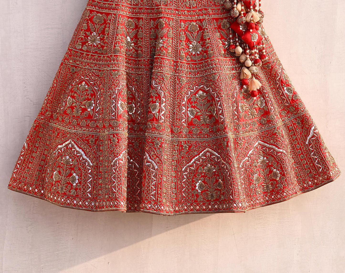 Indian Vintage Heavy Red Raw Silk Hand Embroidered semi stitched Lehenga/Skirt By Designer Sabyasachi Bridal Wear Dabka/ Zardozi