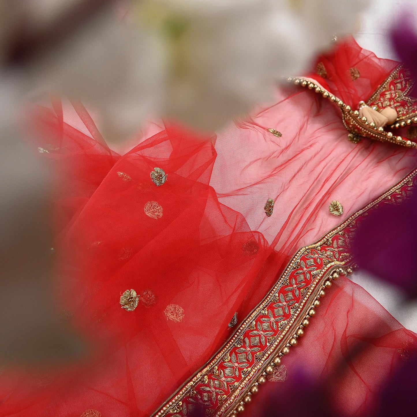 Indian Heavy Wedding Dupatta Red Net Long Stole Hand Embroidered By Designer Sabyasachi Scarves Zardozi Bridal Veil