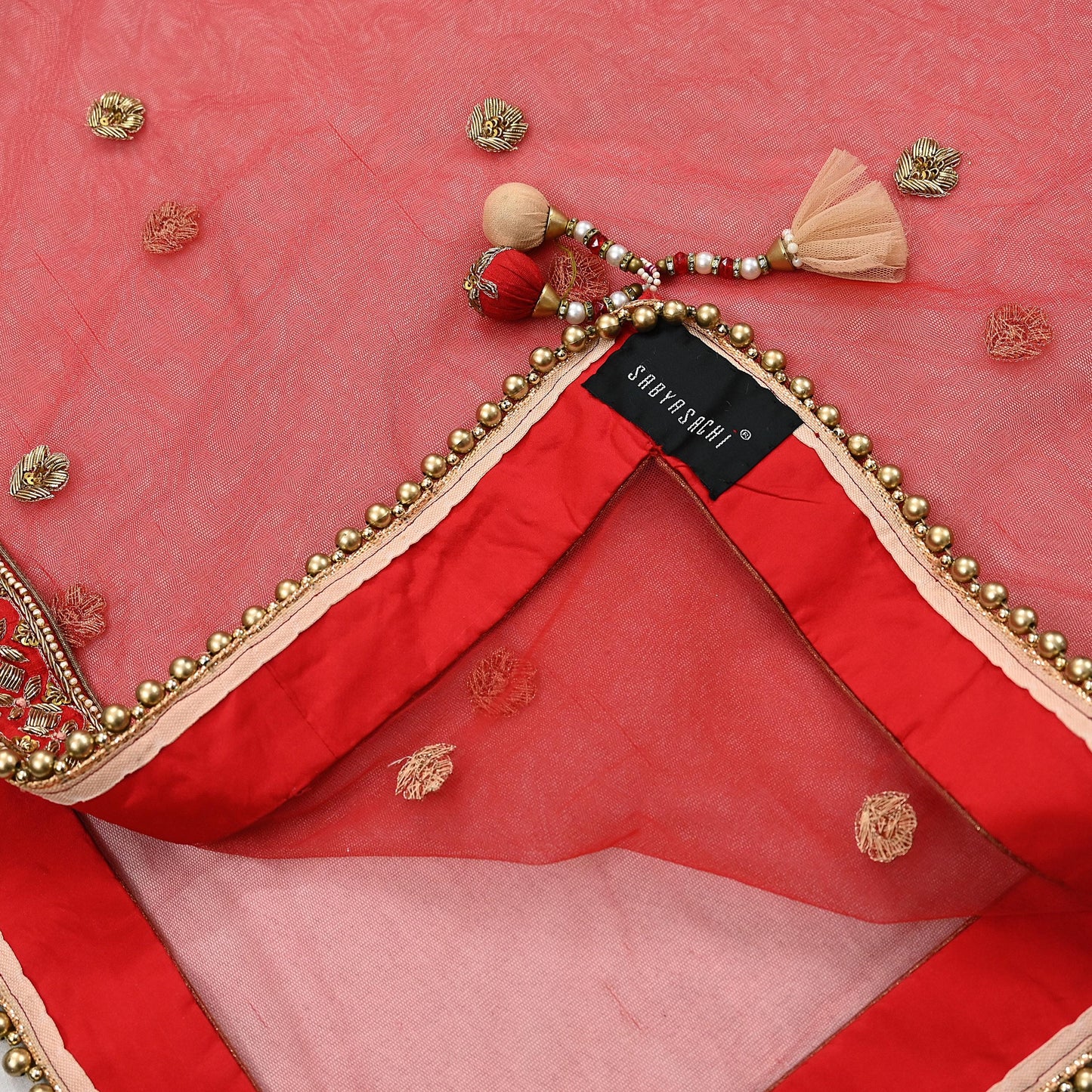 Indian Heavy Wedding Dupatta Red Net Long Stole Hand Embroidered By Designer Sabyasachi Scarves Zardozi Bridal Veil