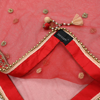 Indian Heavy Wedding Dupatta Red Net Long Stole Hand Embroidered By Designer Sabyasachi Scarves Zardozi Bridal Veil