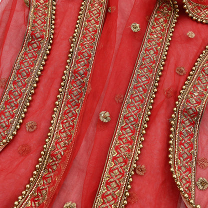 Indian Heavy Wedding Dupatta Red Net Long Stole Hand Embroidered By Designer Sabyasachi Scarves Zardozi Bridal Veil